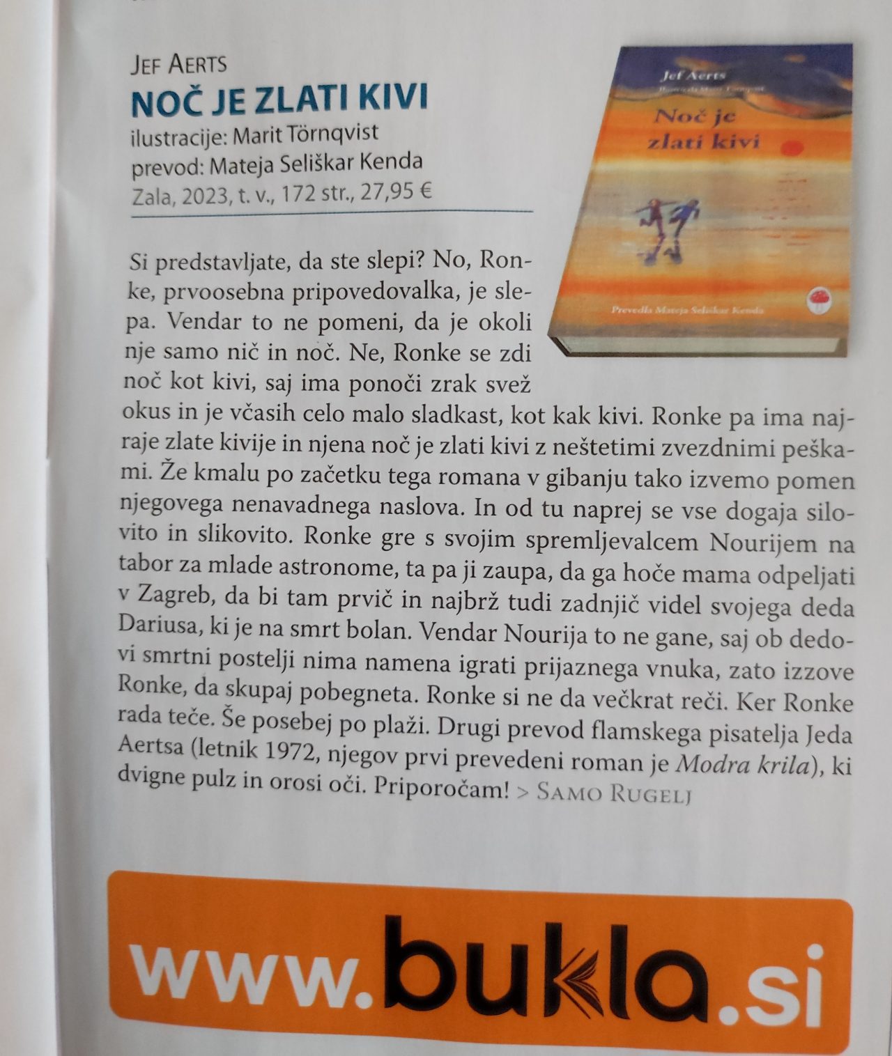 Meta Rugelj Noč je zlati kivi, dr. Samo Rugelj, Bukla - Založba Zala